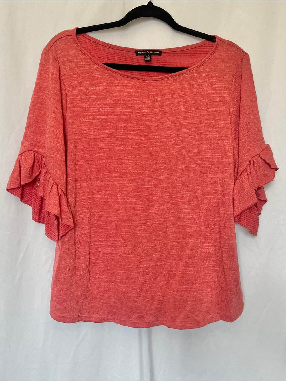 Cable & Gauge Coral Ruffle Sleeve Knit Top